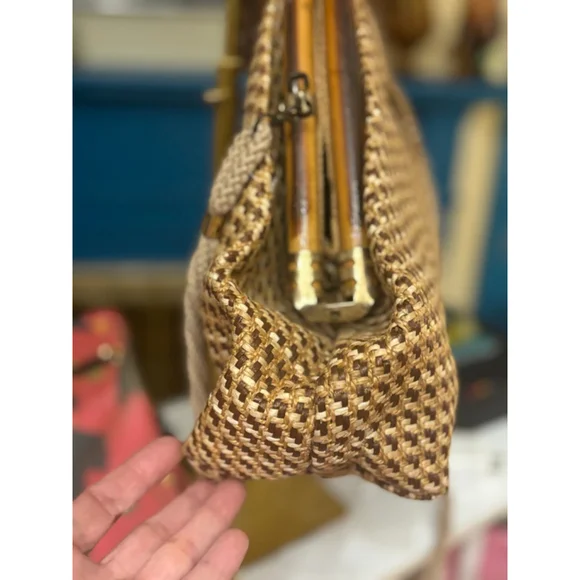 Vintage Delli Beige Brown Woven Bamboo Handle One Size Shoulder Bag - Picture 5 of 11